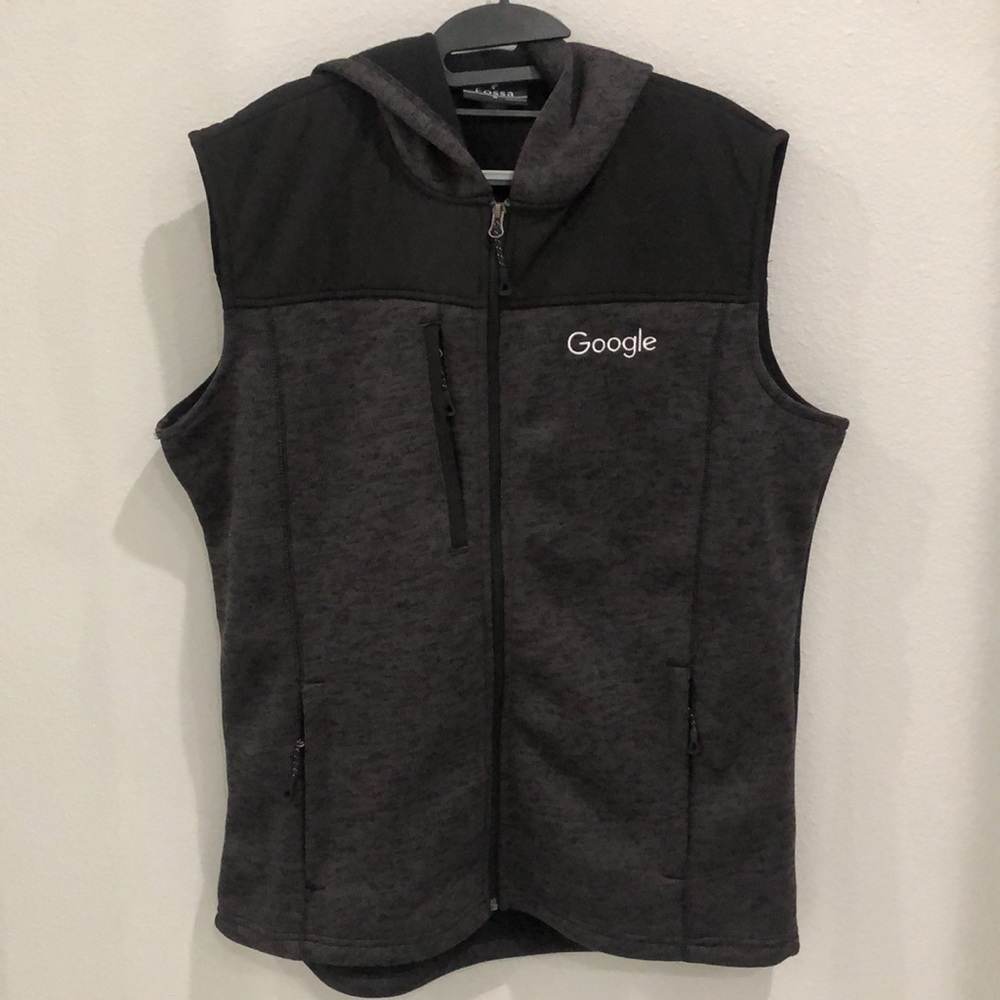 Google Men's Dark Gray Hooded Fleece Vest